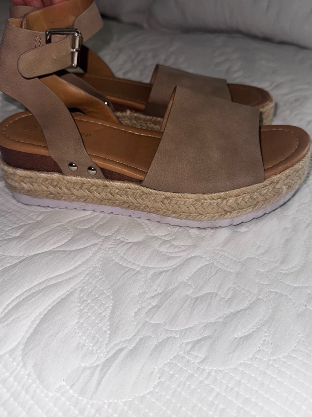 Espadrille Platform Ankle-Strap Sandals - Taupe